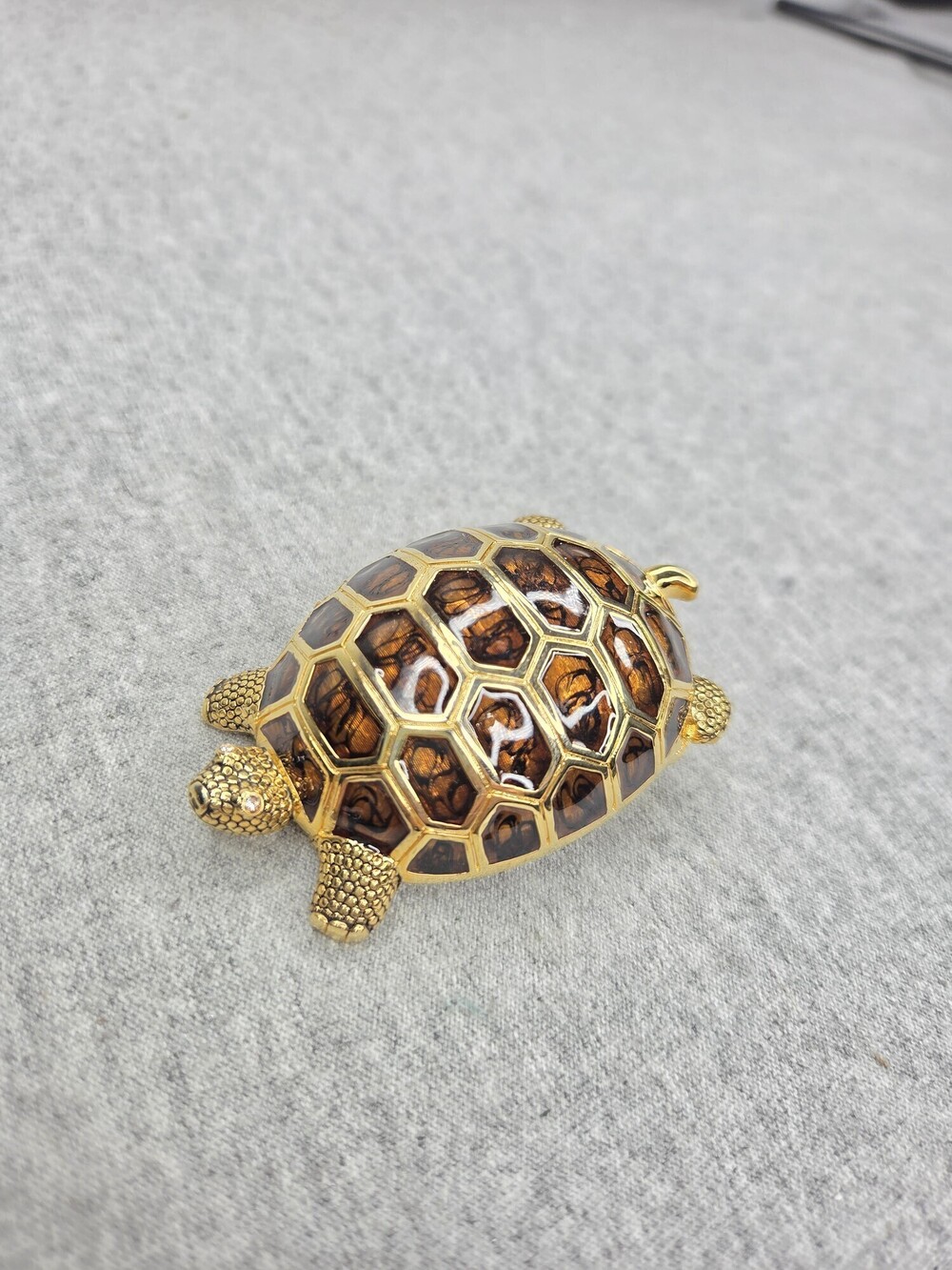 Vintage Rare Brown Enamel Crystal Large Shell Turtle Womens Belt Buckle